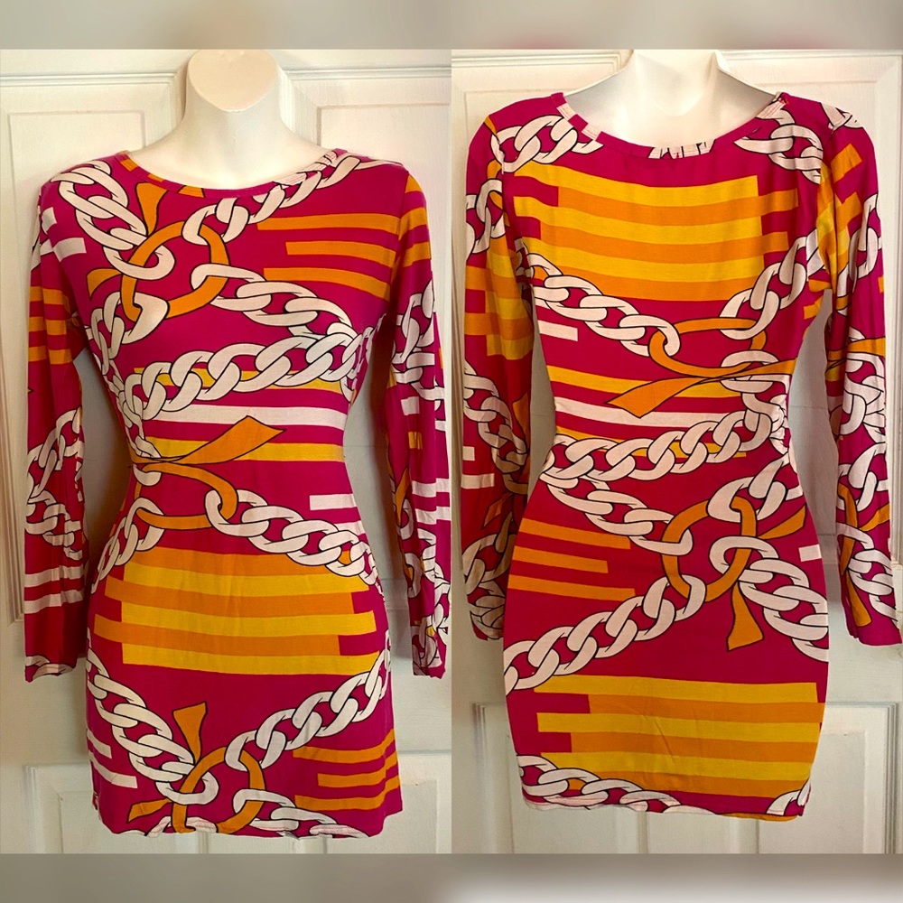 Chain print, stretchy fitted dress